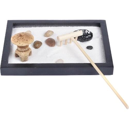 Japanese Zen Garden for Desk 6x4 Inches Large Tray White Sand Rocks Pebbles Rake