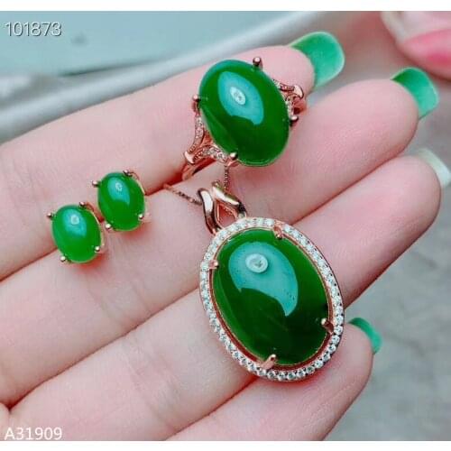 KJJEAXCMY Fine jewelry 925 sterling silver inlaid natural jasper gemstone ladies pendant earrings ring set support detection lux