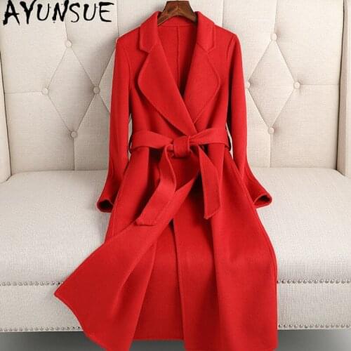 2020 Winter Wool Coat with Belt Korean Style Long Cashmere Coat Women Autumn Ladies Womens Coats Clothes Manteau Femme WPY1317