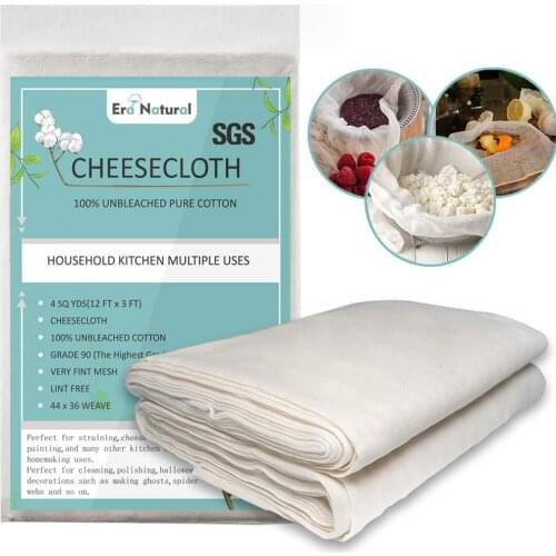 100% Unbleached Cotton Cheesecloth 4 Yards, Ultra Fine Cheese Cloths for Straining, Grade 90 Cheese Cloth Weave Fabric Filter