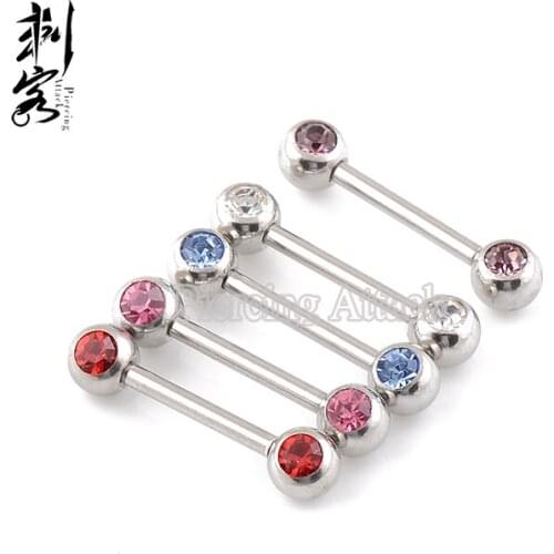 14 Gauge Body Jewelry Barbell With Sidemount Double Gem Nipple Ring 1.6*12*5mm