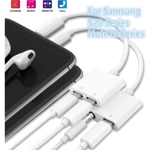 USB C Adapter For Samsung S20Ultra S20 S10 Plus Note 10 Pro Note10 5G to 3.5mm Headphone Charging Connector Splitter Dual Tupe C