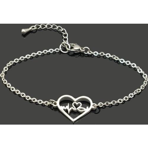 Heartbeat Love Charm Stainless Steel Chain Bracelet High Quality Stainless Steel Pendant Chain Bracelet For Women Girls