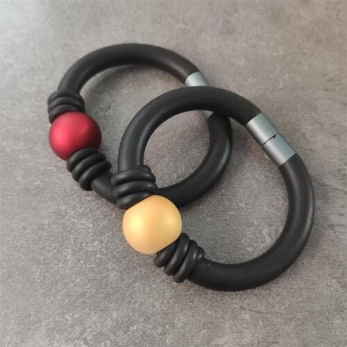 Big Bead Bracelet Womens Jewelry Black Rubber Bracelets Handmade Simple Hand Chain Bracelet Wholesale Accessories