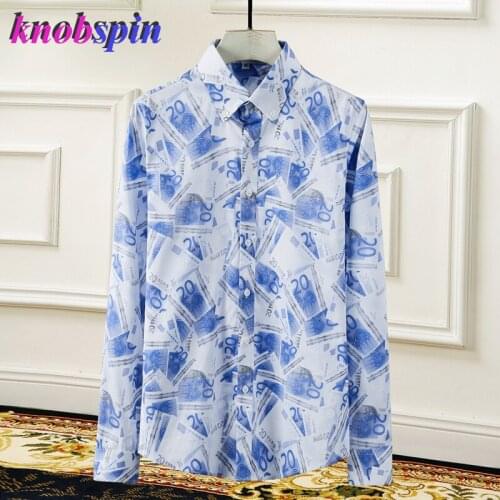 Fashion Mens Long sleeve Prined Shirt Brand design Slim Casual Business male dress Shirts high quality Cotton Camisas Plus size