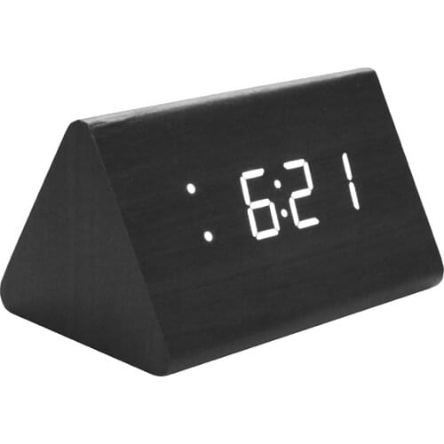 LED Digital Alarm Clock Temperature Alarm And Date Functions Voice-Activated Electronic Wooden Alarm Clock For Home Decor