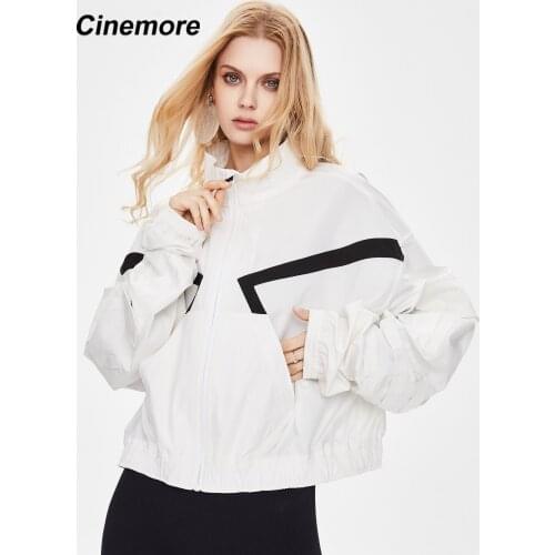 Cinemore 2021 New Spring Autumn Women Jacket Short Soild Fashion Lapel Zipper Pocket Outwear Loose Causal Womens coat 92204