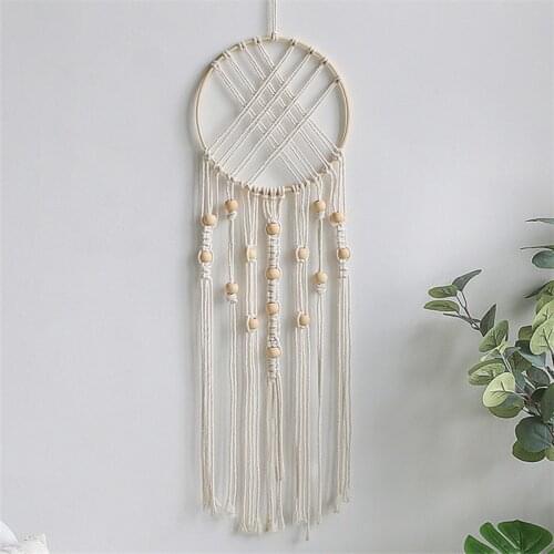 Hand-woven Wooden Bead Dream Catcher Pendant Creative Home Wall Decoration Girl Heart Room Bedroom Hanging Ornament Craft Gift