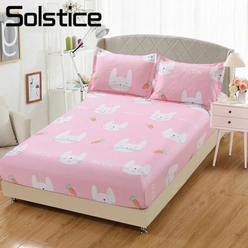 Solstice Home Textile Pink Kitty Bed Fitted Sheet Girls Kid Teen Bedding Mattress Cover 100% Cotton Single King Queen 90/180X200