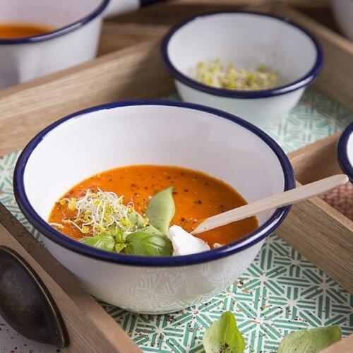 Enamel Bowl Salad Noodle Rice Ramen Soup Chopstick Spoon Fork Cutlery Dinnerware Restaurant Kitchen Tableware Retro Snack Bowls