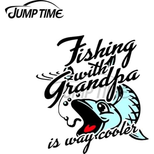 JumpTime 13 x 10.3cm For Fishing with Grandpa Funny Car Stickers Trunk Windows Boat Decal Bumper Refrigerator VAN Decoration