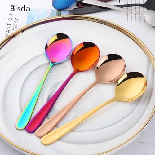 Colorful Soup Spoons Stainless Steel Spoons Set Ice Cream Scoop Spoon for Dessert Gold Round Spoon In Party Dinnerset