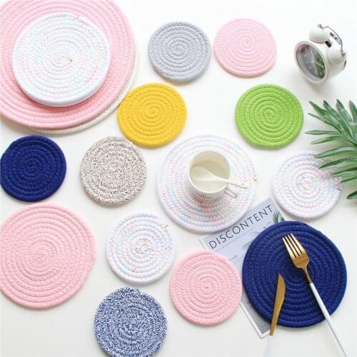 Round Cotton Rope Placemat Hand Woven Table Mats Non Slip Disc Bowl Pads Drink Coasters Insulation Pad Pot Holder Kitchen Decor