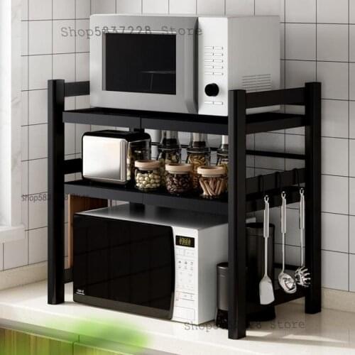 Kitchen rack stainless steel retractable countertop microwave oven rack household double storage desktop oven rack