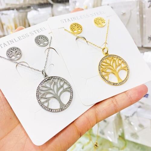 Hot Tree of Life Crystal Round Small Pendant Necklace Gold Silver Color Bijoux Collier Elegant Women Jewelry Gifts Dropshipping