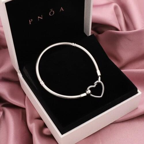 Lomeo 2021 autumn new style 100% 925 silver high quality original logo Moments Heart Closure Snake Chain Bracelet DIY couple