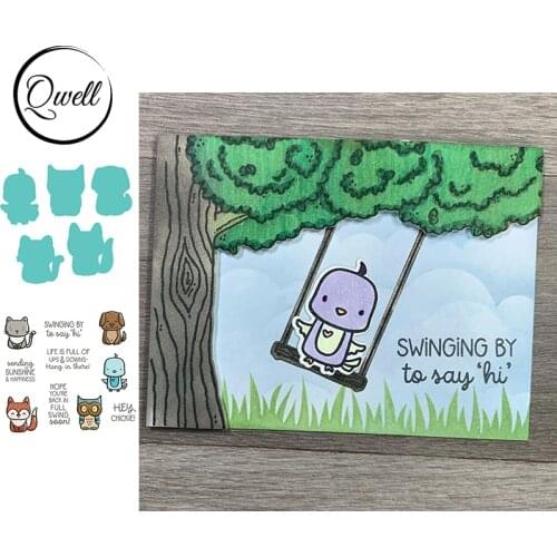 QWELL Metal Cutting Dies With Clear Stamps Stencil Animal Kitty Dog Fox Owl Chickie Bird Sending Sunshine Words 2020 Hot Sale