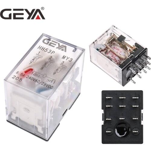 GEYA 11Pins Mini Relay DC5V DC12V DC24V AC110V AC220V HH53P 5A Miniature Electromagnetic General Purpose Relay