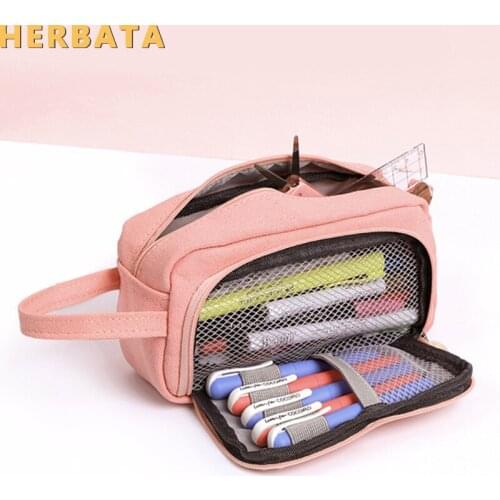 Multi-function pencil bag student stationery box simple hand-carved super large capacity double thick cotton canvas bag CL-19201