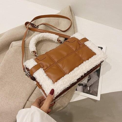 Fashion Women Winter Faux Fur Lalambswool Shoulder Crossbody Bag Handbag Lady Handbag Female Party Tote Bag Christmas Gift