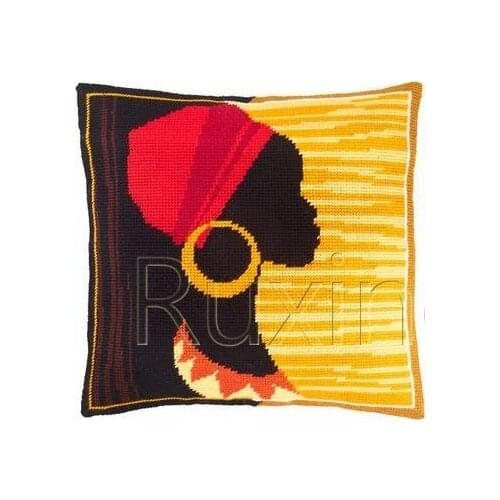 Latch-Hook-Kits-DIY 3D Segment Embroidery Pillow Embroidered Handcraft Pillow Case African girl Package Coarse Wool Cross Stitch