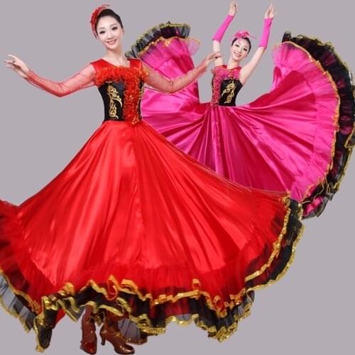 New Adult Female Opening Dance Big Swing Skirt Traditional Folk Dance Costumes Flamenco Skirts Spanish Bull Dance Dress DL6117