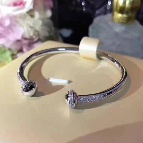 Hot Brand Pure 925 Sterling Silver Jewelry For Women Rotate Ball Bangle Bead Bangle Wedding Jewelry Open Rose Gold Bracelet