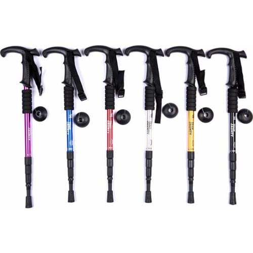 New T Handle Telescopic Black Walking Sticks High Strength Aluminum Alloy Trekking Hiking Poles Antiskid Canes Stick For Elder
