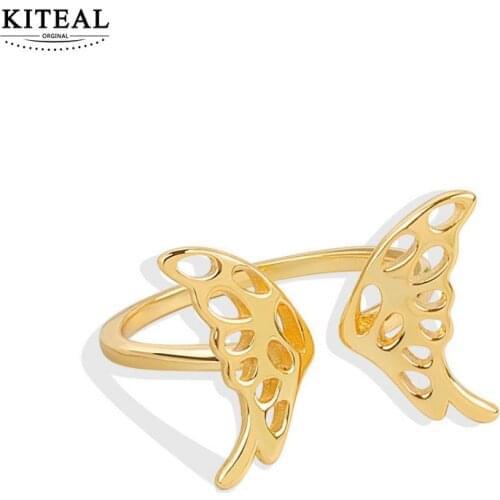 KITEAL New Beautiful Fashion silver plated size Resizeable women womens rings Open hollow butterfly ring men accessories