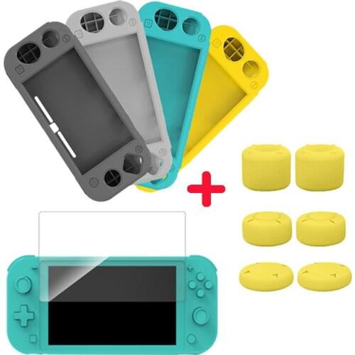 New Silicone Protective Cover with Grip Tempered Film Joystick Cap set For Switch Lite Acessories