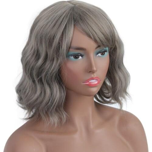 Curly Bob Wig With Bangs Synthetic Red Burgundy Pink natural color Wig Cosplay Short Bob Natural Wavy Hair Wigs For Women