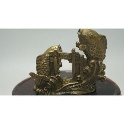 Fina Antigua China única cobre tallado Pisces estatua