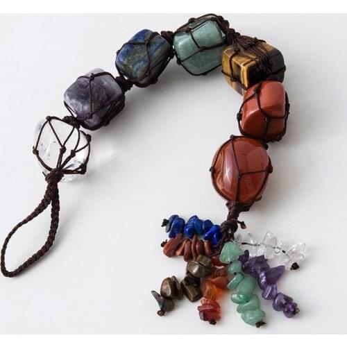 Seven-color Chakra Natural Crystal Car Hanging Decoration Household Stone Decoration Craft For Girl