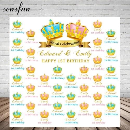 Sensfun Boys and girls Twins Backdrop Blue Pink Crown Baby Shower Happy 1st Birthday Party Photography Backgrounds Vinyl