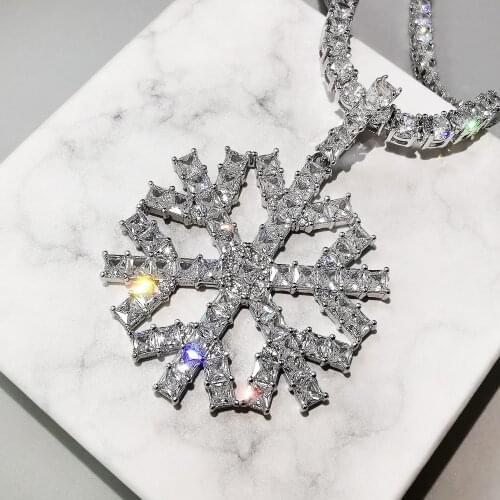 Bling Snow Shape Pendant With Tennis Chain Cubic Zirconia Necklace For Men Women Gifts Fashion Hip Hop Jewelry