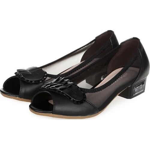 Blue Women White Black Mesh Rivet 11 43 Pumps Fish Mouth Metal Low Heels Bridal Shoes Peep Toe 10 42 Stud Cool Thick Plus Size