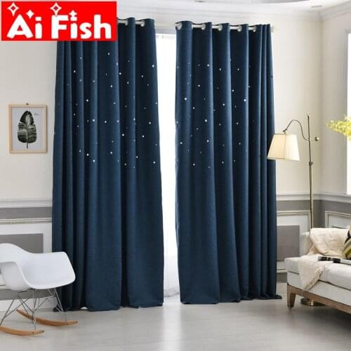 Modern Hollow Star Faux Linen Blackout Curtains for Living Room Romantic White Shiny Window Sheer Tulle For the Bedroom MY253#40