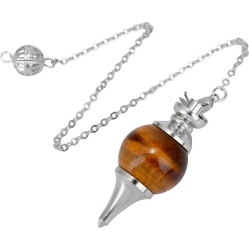 SUNYIK Tigers Eye Stone Ball Bead Healing Dowsing Reiki Chakra Pendulum with Chain