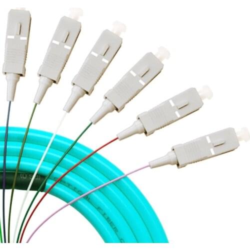 SC/UPC 12 Core OM3 Pigtail MM 12 Core 1.5M Optical Fiber Pigtail Cable 12 Core Color Bunchy Pigtail