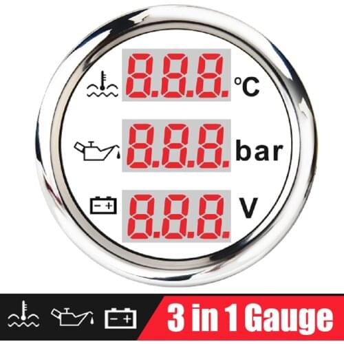 Voltmeter For Auto Oil Pressure Digital Temperature Gauge 52MM With Alarm Waterproof 3 in 1 Multi-Function Automotive Goods