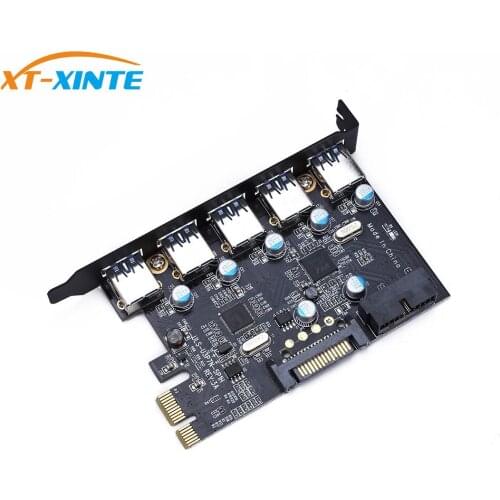 XT-XINTE 5 Port/7 Ports USB 3.0 PCI Express Adapter PCI-E Expansion Adapter Card with SATA15Pin Power Connector for Desktops
