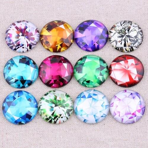 Onwear color diamond photo round dome glass cabochon 12mm 14mm 18mm 20mm diy jewelry findings for earrings pendants