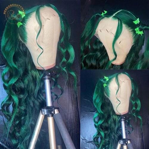 Green Lace Frontal Wigs Dark Green Curly 13X4 Lace Front Wig 180% Density Wavy Colored Human Hair Wigs Curl Closure Wigs