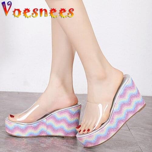 2021 Summer Women Sandal Slippers Transparent Platform Sandals Walk Show Wedges All-Match Women Shoes Sweet Wedding High Heels