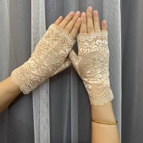 Black Beige White Bridal Wedding Gloves Lace Glove Women Party Dress Gloves Summer Sun Protection Half Finger Lady Guantes Novia