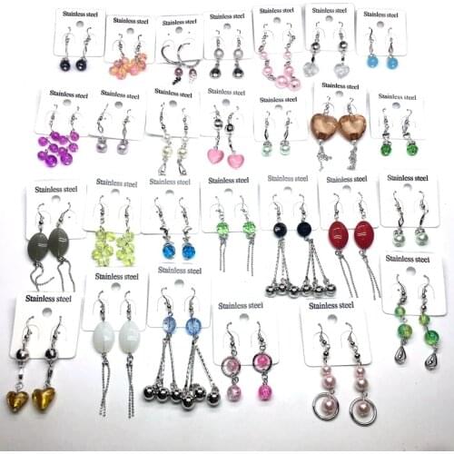 MixMax 30 Pairs of Womens Drop Earrings Stainless Steel Handmade Acrylic Beads Fashion Jewelry Dangler Eardrop Wholesale Lot