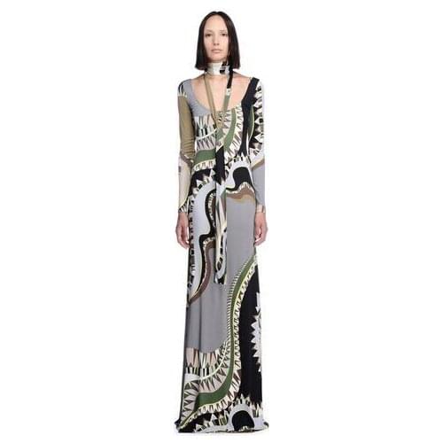 Womens Bohemian longer printing European fashion silk sersey elastic knitting slim dress