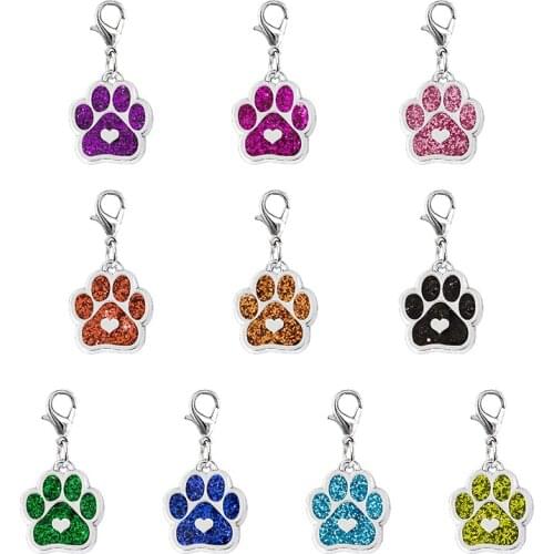 10pcs Blink Heart Cat Dog/Bear Paw Prints fit Rotating Key Chain Key Rings bag Jewelry DIY Making with Lobster Clasp