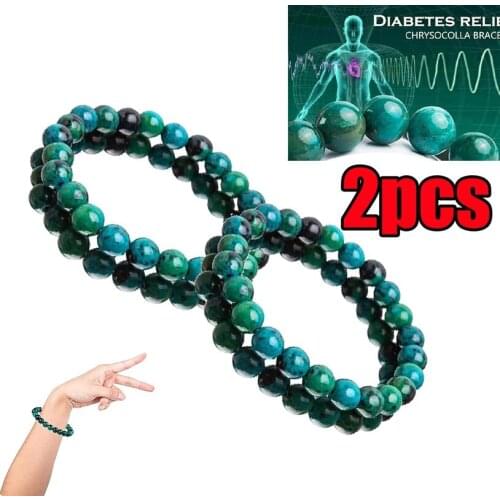 2Pc Chrysocolla Malachite Bracelets For Women Men Natural Stone Beads Bracelet Round Shape Diabetes Relief Bracelet Jewelry Sale