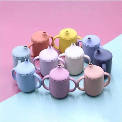 3 Pcs/Set Baby Food Grade Silicone Feeding Sippy Cup Double Handle Drinking Straw Cups Toddler Infants Learning Drinkware R9JD